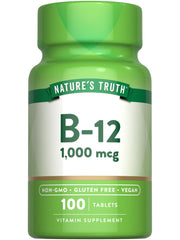 Nature's Truth Vitamin B12 1000 mcg tablets bottle front, supports daily wellness.