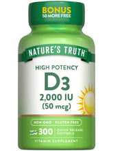 Nature's Truth Vitamin D3 2000 IU bottle for daily wellness support.