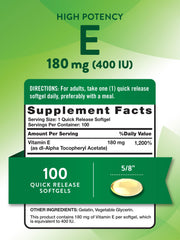 Nature's Truth Vitamin E softgels label close-up highlighting gluten-free and Non-GMO quality