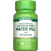 Nature's Truth water pill bottle close-up showing caffeine-free potassium support for hydration