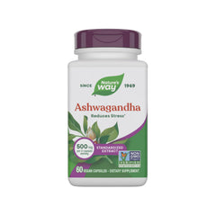 Nature's Way Ashwagandha bottle front highlighting premium extract for stress support.