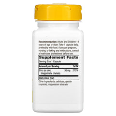 Close-up of Nature's Way zinc chelate capsules highlighting a high potency formula.