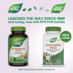 Nature's Way Astragalus Root label back highlights gluten-free and preservative-free benefits.