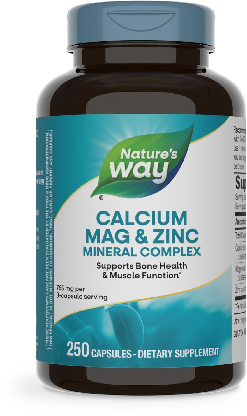 Nature's Way calcium magnesium zinc bottle front supports bone health