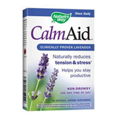 Nature's Way CalmAid lavender softgel bottle for daily calm and relaxation.