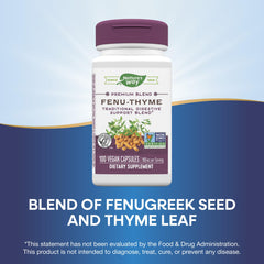 Nature's Way Fenu-Thyme packaging front showing vegan and non-GMO verification.