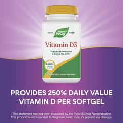 Gluten-free Nature's Way Vitamin D3 softgel bottle packaging.