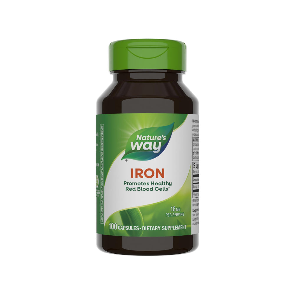 Nature's Way Iron 18mg gluconate bottle with capsules for daily support