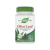 Nature's Way Olive Leaf bottle close-up highlighting 1,500 mg per serving for antioxidant support