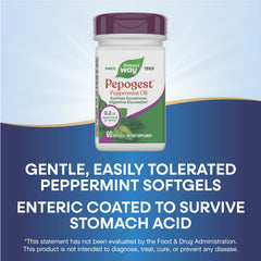 Nature's Way Pepogest softgel being swallowed with water for easy daily use.
