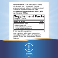 Primadophilus capsules close-up highlights 5 Billion CFU per serving for probiotic support.