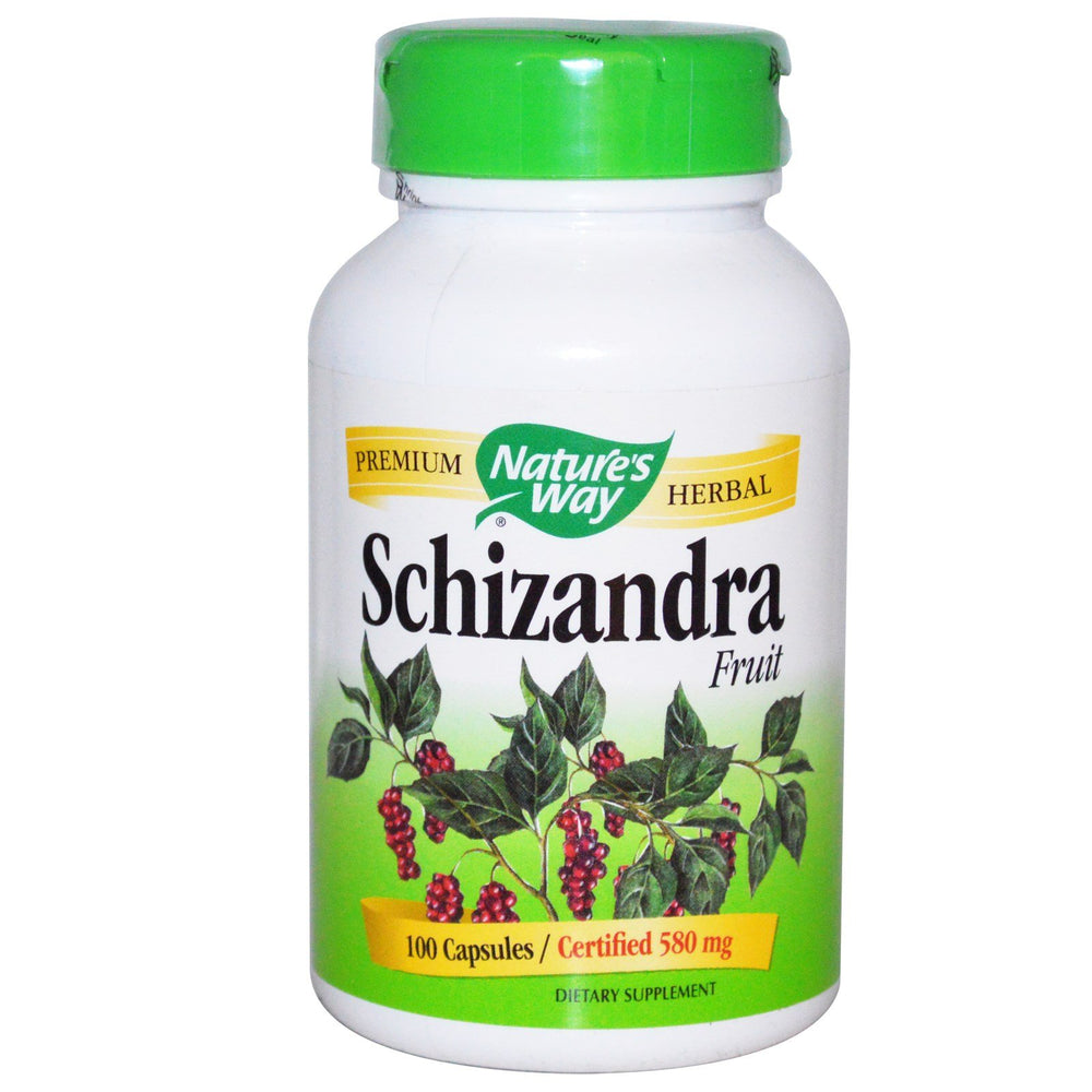 Nature's Way Schizandra capsules in a bottle, highlighting plant-based adaptogenic support for daily stress resilience.