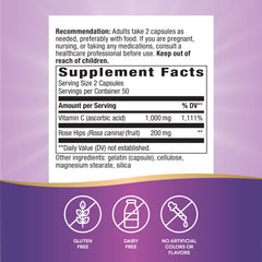 Nature's Way Vitamin C with Rose Hips capsules arranged for daily use