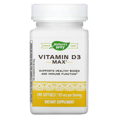 Nature's Way Vitamin D3 Max bottle with high potency formula for bone and immune support.