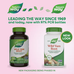 Nature's Way Wild Yam Root label highlights non-GMO vegan ingredients