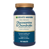 Nature's Wonder triple-strength tabletas en caja, soporte para movilidad y confort articular.
