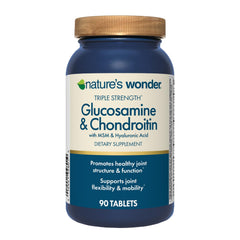 Nature's Wonder triple-strength tabletas en caja, soporte para movilidad y confort articular.