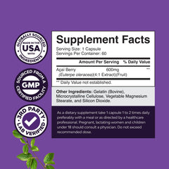 Natures Craft Acai Berry capsules close-up for potent 4:1 extract and antioxidants.