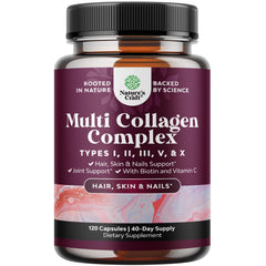 Natures Craft Advanced Multi Collagen Pills bottle supports hair, skin, and nails.
