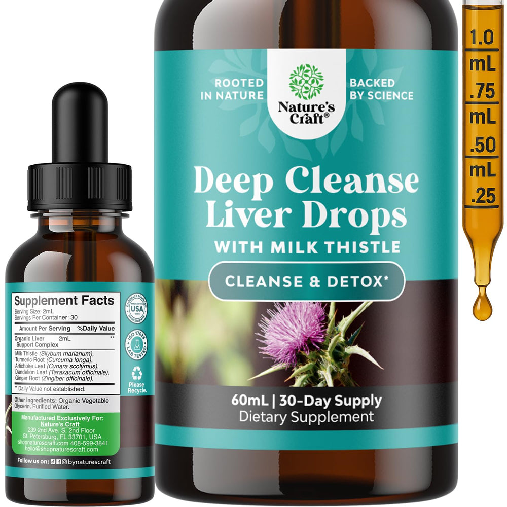 Natures Craft Deep Liver Cleanse bottle being poured for daily detox support.