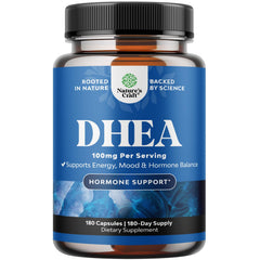 Nature's Craft DHEA bottle closeup showing hormone balance capsule formula for daily support