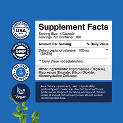 Nature's Craft DHEA capsules pack highlights 100 mg daily energy and mood support