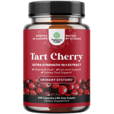 Natures Craft tart cherry capsules bottle suggesting potential joint support and uric acid balance.