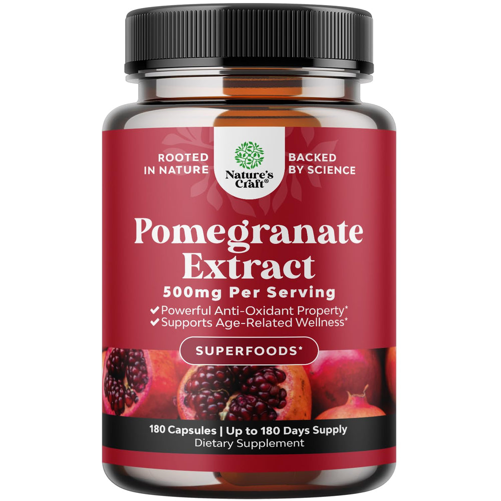 Natures Craft pomegranate capsules bottle for daily antioxidant support.