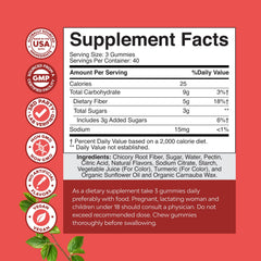 Natures Craft prebiotic fiber gummies ingredients closeup highlight inulin and chicory root benefits.