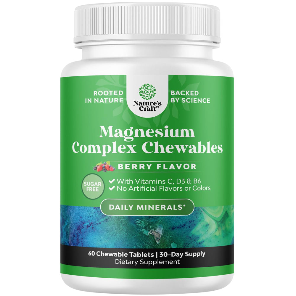Natures Craft sugar-free magnesium glycinate chewable packshot highlights convenient daily use