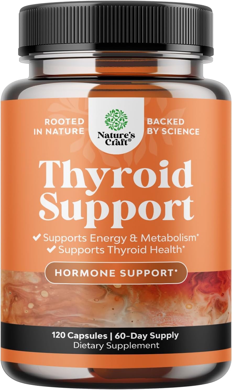 Natures Craft Thyroid Support bottle with capsules designed for energy balance.