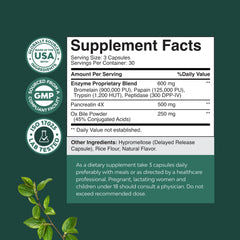 Nature's Craft Trypsin Pancreatin Bromelain capsules showing enzyme blend