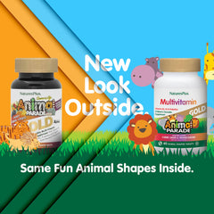 NaturesPlus Animal Parade bottle-orange-flavor highlights the sunny orange taste for kids