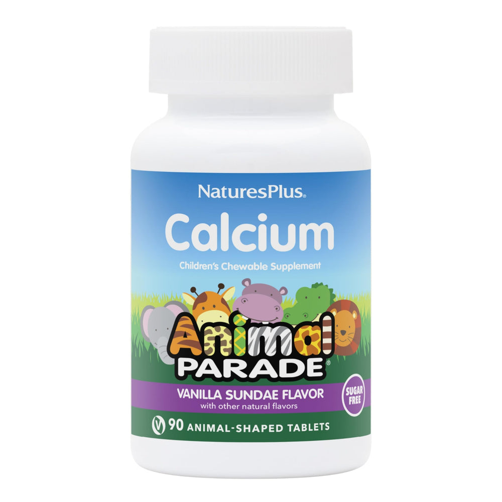 NaturesPlus Animal Parade packaging shows vanilla sundae calcium for kids.