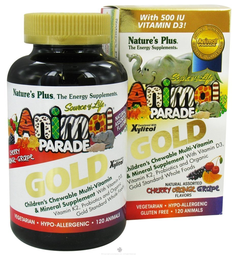 NaturesPlus Animal Parade Gold cherry flavored animal-shaped chewables for kids support daily nutrition