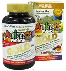 NaturesPlus Animal Parade Gold orange flavored animal-shaped chewables offer vegan kid nutrition