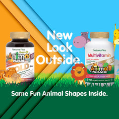 NaturesPlus Animal Parade Gold animal-shaped chewables add fun to daily vitamins.