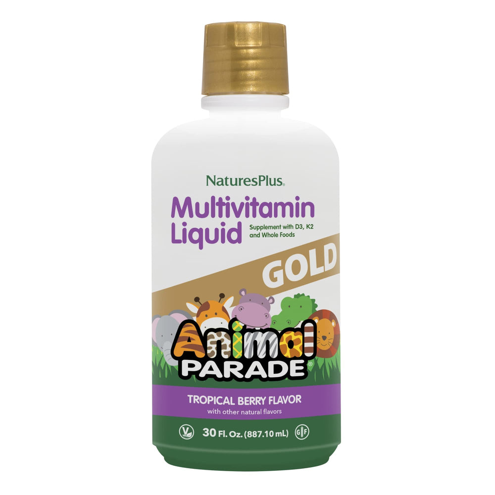 NaturesPlus Animal Parade Gold bottle label for daily kids' nutrition support.