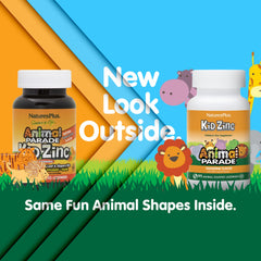 NaturesPlus Animal Parade KidZinc animal-shaped lozenges on colorful package