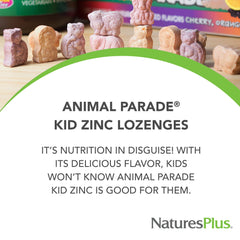 NaturesPlus KidZinc Tangerine flavor close-up highlighting kid-friendly chewable form