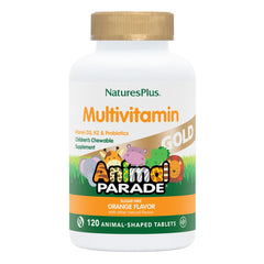 Nature's Plus Animal Parade orange-flavored chewables for kids' daily nutrition and immune-friendly nutrients.