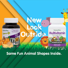 NaturesPlus Animal Parade packaging showcases gluten-free, vegan formulation.