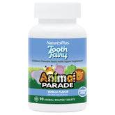 NaturesPlus Animal Parade Tooth Fairy tablets in vanilla for kid-friendly dental support.