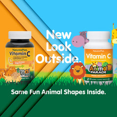 NaturesPlus Animal Parade Vitamin C chewables dragon shape, fun snack for kids.