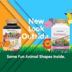 NaturesPlus Animal Parade Gold watermelon chews in animal shapes support daily kids nutrition.