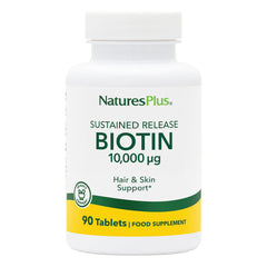 NaturesPlus Biotin sustained-release bottle front for steady daily release.