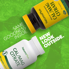 NaturesPlus Cal/Mag Citrate capsules arranged for easy swallowing