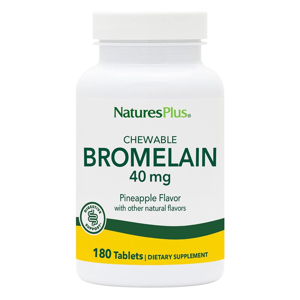NaturesPlus chewable bromelain 40 mg tablets in a bottle for daily convenience