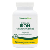 NaturesPlus Chewable Iron 27mg bottle highlights high potency for daily energy support.