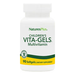 NaturesPlus Children's Vita-Gels bottle with kid-friendly multivitamins in gluten-free capsules.
